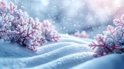 Fototapete - Minimalist Pastel Teal and Lilac Snowflake Gradient Winter Landscape Digital