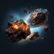 © Prompt2image - A group of rocks in space emitting flames, creating a striking and dynamic visual