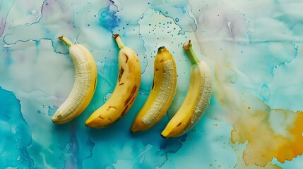 Poster - Creative layout made of banana on the watercolor background Flat lay Food concept : Generative AI