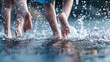 © Generative AI - Children legs in the water splashing : Generative AI