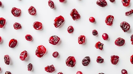 Poster - Creative layout made of dried cranberry on the white backgroundFlat lay Food concept : Generative AI