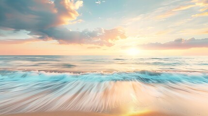 Idyllic sunset sky with cloud on sea beach sand wave exotic summer vacation concept : Generative AI
