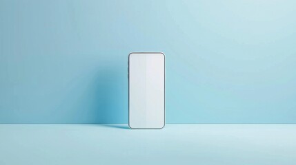 Wall Mural - A white cell phone is sitting on a blue background