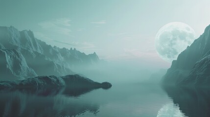 Wall Mural - a mountain range with a large moon in the sky