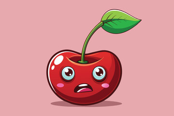 Poster - A vibrant red apple with a green leaf on top, isolated on a white background, Cherry Customizable Disproportionate Illustration