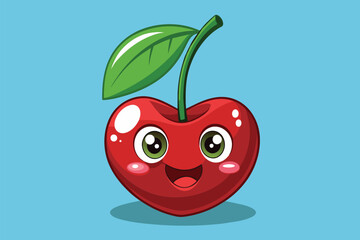 Poster - A red apple with a green leaf on top, showcasing the vibrant colors of natures bounty, Cherry Customizable Disproportionate Illustration