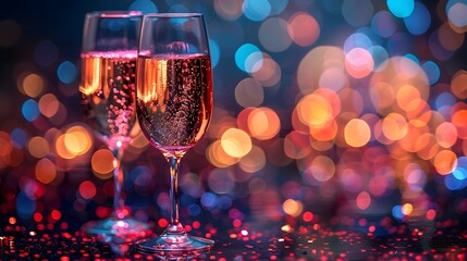 Poster - Festive with Sparkling Champagne Glasses and Vibrant Bokeh Lights Welcoming the New Year