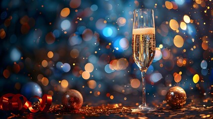 Poster - Sparkling for the New Year 2025 with Champagne Glass and Festive Decor