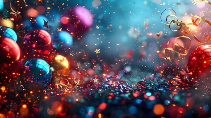 Poster - Dazzling of the New Year 2025 with Glittering Lights Confetti and Shimmering Balloons