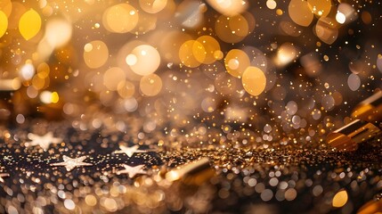 Poster - Dazzling golden glitter and confetti background for a joyous New Year 2025