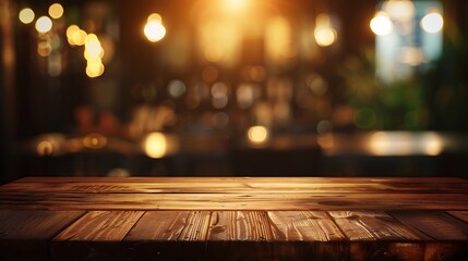 Poster - Wooden table top on blur restaurant backgroundFor montage product display or design key visual layoutView of copy space : Generative AI