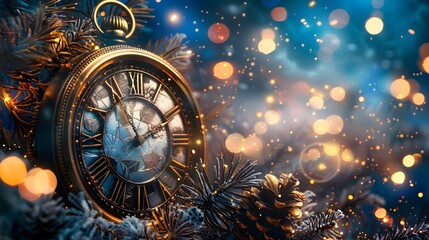 Aufkleber - Magical Midnight Glittering New Year s Eve Countdown with Vintage Clock and Festive Decor