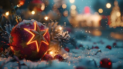 Leinwandbilder - Festive Sparkling Winter Wonderland Background with Glowing Ornaments and Twinkling Lights for Merry Christmas and Happy New Year