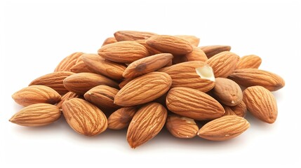 Poster - Small pile of almonds isolated on white background Closeup Package design element with clipping path : Generative AI