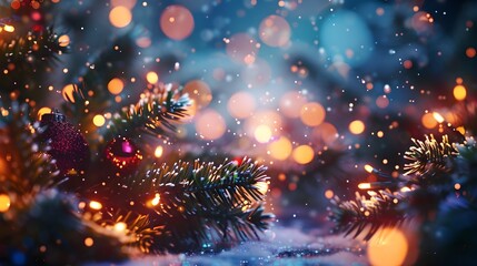 Aufkleber - Festive Sparkling Bokeh Lights and Snow in Winter Wonderland Background for Happy New Year