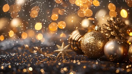 Poster - Sparkling and Festive New Year 2025 Background with Shimmering Ornaments and Glittering