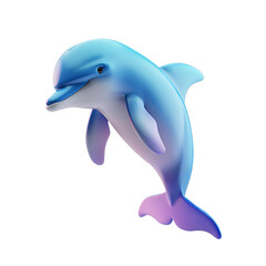 Cute cartoon dolphin jumping. 3D rendering, transparent background. isolated PNG