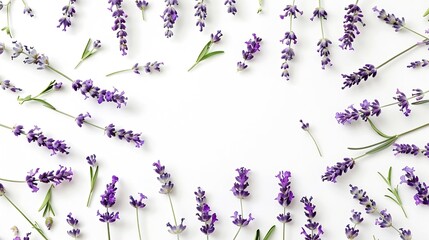Aufkleber - Lavender flowers and leaves creative layout isolated on white background Top view flat lay Floral composition and design Healthy eating and alternative medicine concept : Generative AI