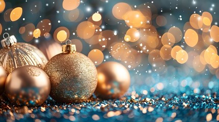 Aufkleber - Shimmering Golden and Silver Christmas Ornaments Against a Dazzling Background of Lights and Bokeh for a Joyful New Year 2025