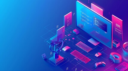 Aufkleber - Professional web design and website development service isometric computer with web page layout project and desktop work tools : Generative AI