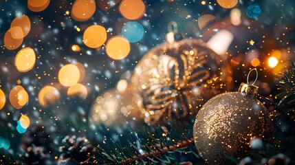 Poster - Dazzling Bokeh Lights and Sparkling Ornaments for Joyful New Year
