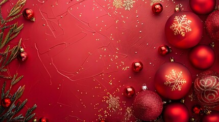 Poster - Elegant Red and Gold New Year 2025 Background with Ornaments and Snowflakes
