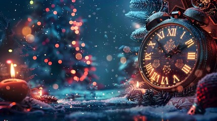 Poster - Magical Midnight Countdown Cozy Winter with Vintage Clock and Festive Decor