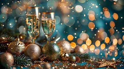 Poster - Champagne and Sparkling Holiday Against Blurry Festive Backdrop