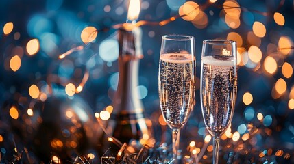 Aufkleber - Sparkling Champagne Glasses Against a Festive Bokeh Background for a Celebratory New Year s Eve