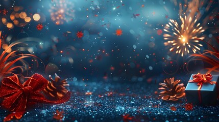 Poster - Dazzling Fireworks Display Celebrating the Arrival of the New Year 2025 with Vibrant Sparkling Lights and Festive
