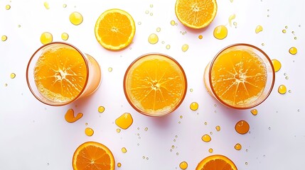 Poster - Creative layout made of orange juice on the white background Flat lay Food concept Macro  concept : Generative AI