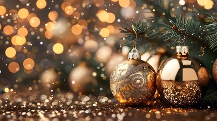 Poster - Joyous 2025 Yuletide Backdrop with Shimmering Ornaments and Festive Bokeh