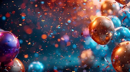Poster - Happy New Year 2025 Celebrates with Colorful Confetti Balloons and Sparkling Lights Display