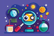 © Iftikhar alam - A cartoon robot is examining something intently through a magnifying glass in this customizable flat illustration, Curiosity Customizable Flat Illustration