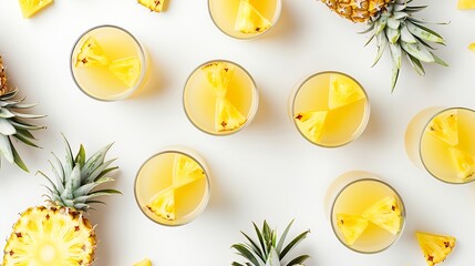 Creative layout made of pineapple juice on the white background Flat lay Food concept Macro  concept : Generative AI