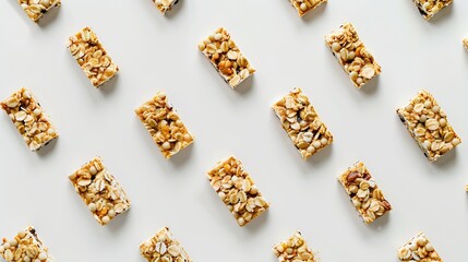 Poster - Creative layout made of granola bar on the white backgroundFlat lay Food concept : Generative AI