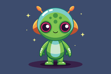 Poster - A customizable semi flat illustration of a cute alien wearing headphones, Cute alien Customizable Semi Flat Illustration