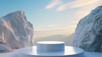 Poster - Natural podium backdrop for product display with sky background Blank showcase mockup with natural environment 3d studio Cosmetics or beauty product promotion mockup Nature pedestal wi : Generative AI