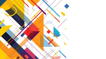 Poster - Vibrant Geometric Abstract Template with Intersecting Shapes and Bold Color Palette on Stark White Background