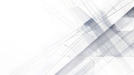 Aufkleber - Abstract Blueprint Inspired Geometric Composition with Intersecting Lines and Angular Shapes in Monochromatic Palette