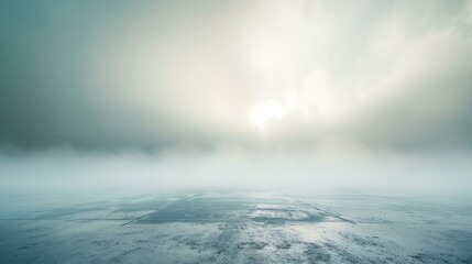 Poster - Abstract background with concrete ground and foggy clouds and mock up place Landing page concept : Generative AI