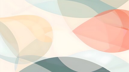 Poster - muted geometric abstraction with balanced asymmetric overlapping shapes in pastel tones on clean whi