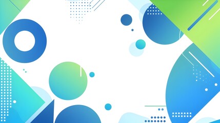 Poster - Minimalist Abstract Geometric Shapes in Blue and Green Tones on Blank Background with Ample Negative Space Dynamic Asymmetrical Composition in Flat