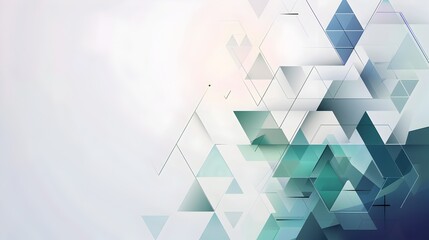 Fototapete - Overlapping Geometric Shapes in Minimalist Blue and Green Gradient Background with Clean Lines and Symmetry