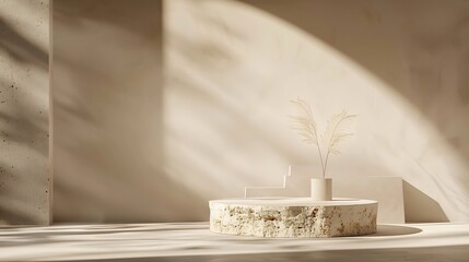 Poster - Podium for exhibitions and product presentations material stone wood Beautiful beige background made of natural materials Abstract nature scene with composition Product presentation : Generative AI