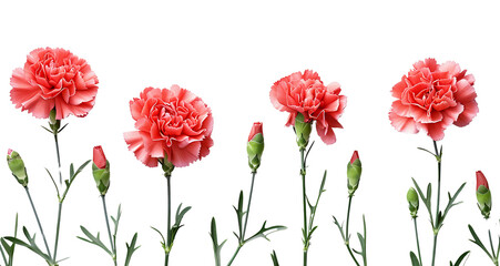 Wall Mural - Wallpaper of carnation flowers on a transparent background with copy space for texts