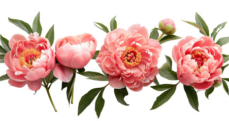 Wall Mural - Wallpaper of Peony flowers on a transparent background with copy space for texts