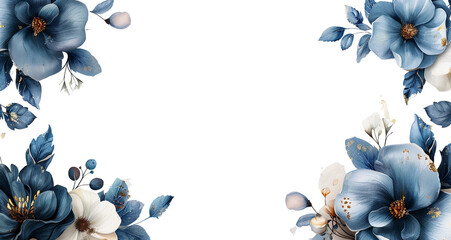 Wall Mural - Wallpaper of Greenish blue flowers on a transparent background with copy space for texts