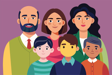 Poster - Various individuals of different ages and genders standing in close proximity to each other, Family Customizable Disproportionate Illustration