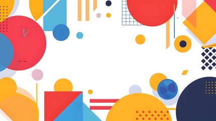 Fototapete - Colorful Overlapping Geometric Patterns with Defined Copyspace on White Background